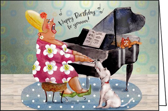 Ingrid Berendsen Happy Birthday (Frau am Flügel) – Doppelkarte