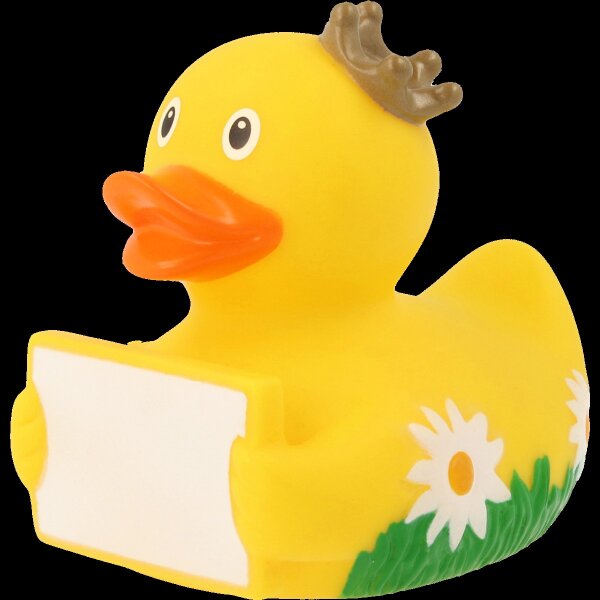 Ente mit Gruß Schild – charmante Badeente mit Botschaft