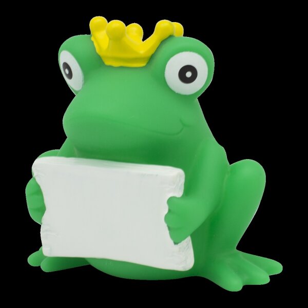 Ente Frosch mit Grußschild – witzige Badeente mit Nachricht