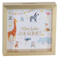 Spardose mit Glasfront Alles Liebe zur Geburt