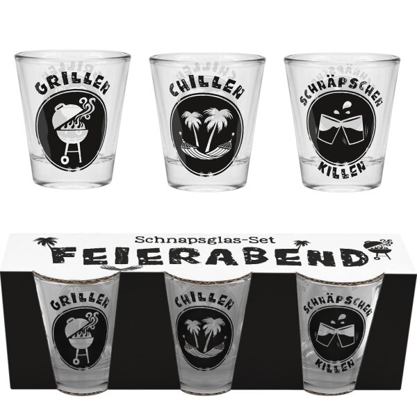 Schnapsglas 3er Set für Genießer Grillen, chillen, Schnäpschen killen