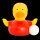 Ente Fußballstar rot – sportliche Badeente mit Torinstinkt
